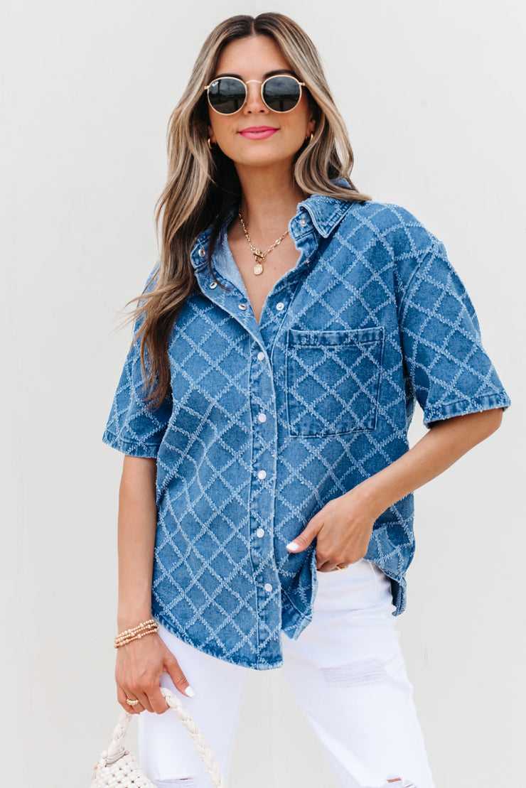 Violette Checkered Textured Short Sleeve