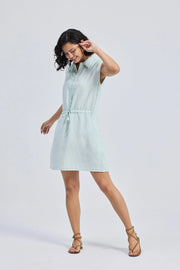 Drawstring Shirt Dress in Stripes