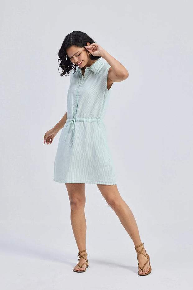 Drawstring Shirt Dress in Stripes