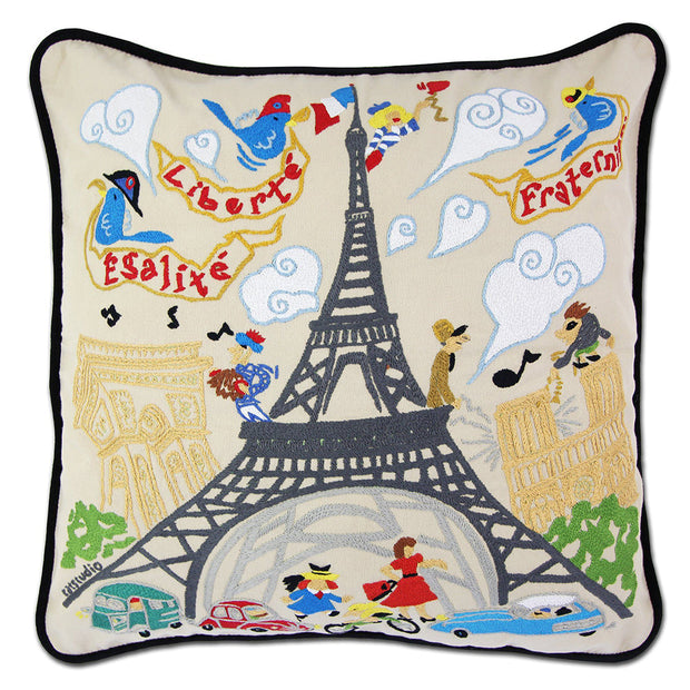 Eiffel Tower Paris Hand-Embroidered Pillow-0