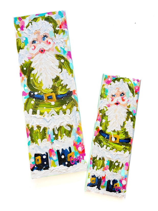 Vintage Velvet Green Santa Original Painting-0